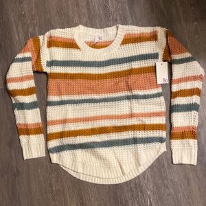 Youth Girls SO Chunky Knit Neutral Striped Color Scoop Neck Ling Sleeve SIze XL